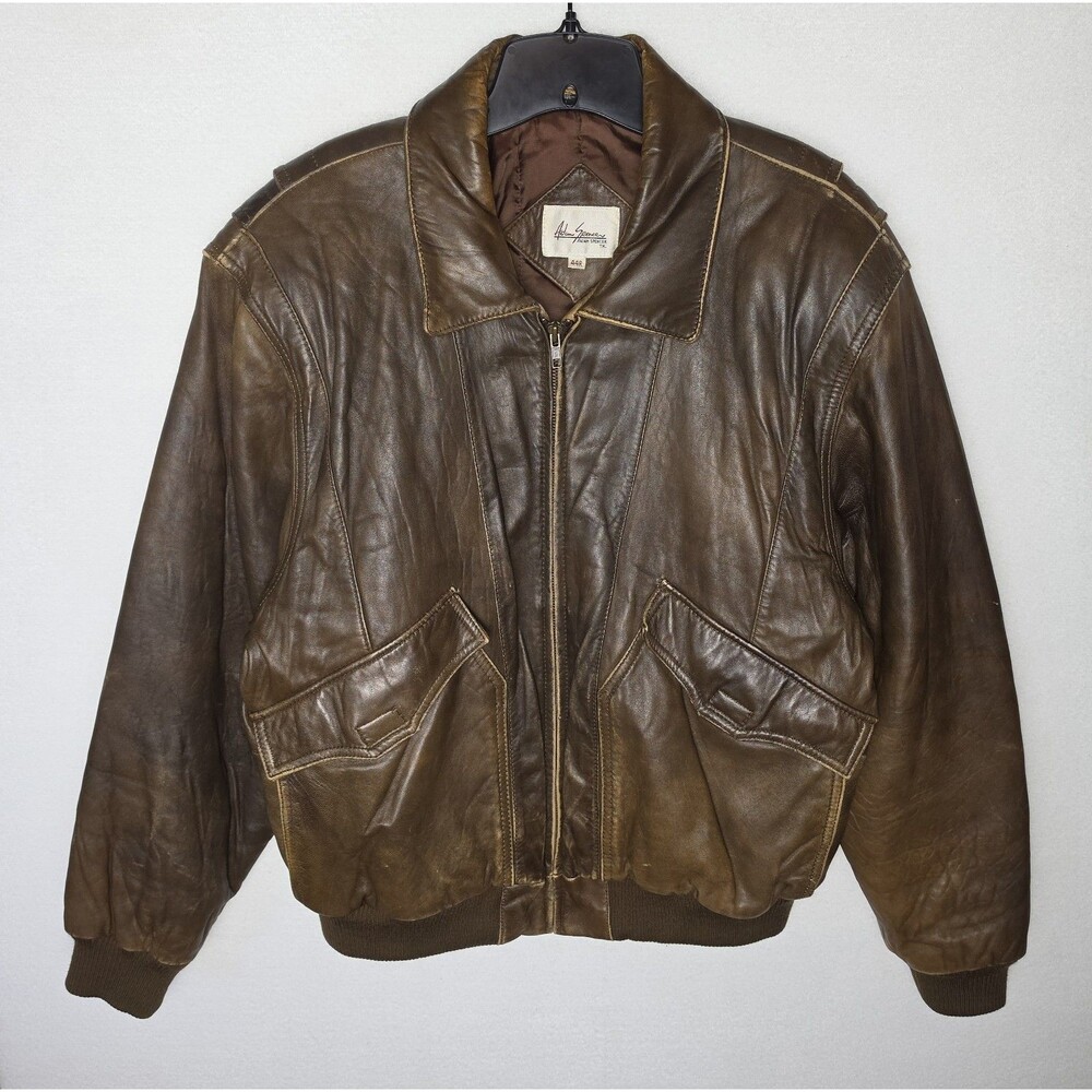 Vintage Adam Spencer Leather Bomber Jacket Brown Distressed Mens 44 Large